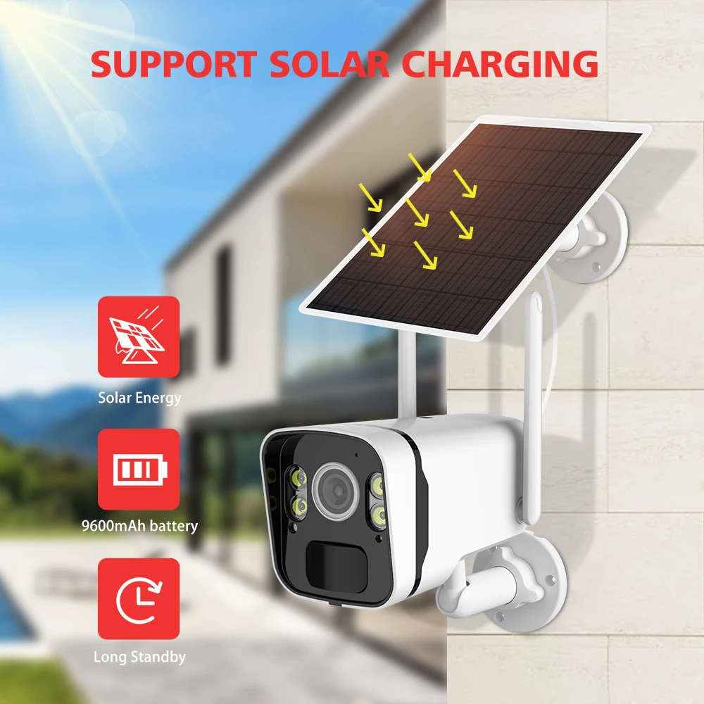 Imagem -02 - Câmera de Segurança Externa com Painel Solar Câmera de Segurança com Bateria Recarregável Detecção Humana Pir Áudio 100 Wire- Ptz Wifi hd 4mp 9600mah