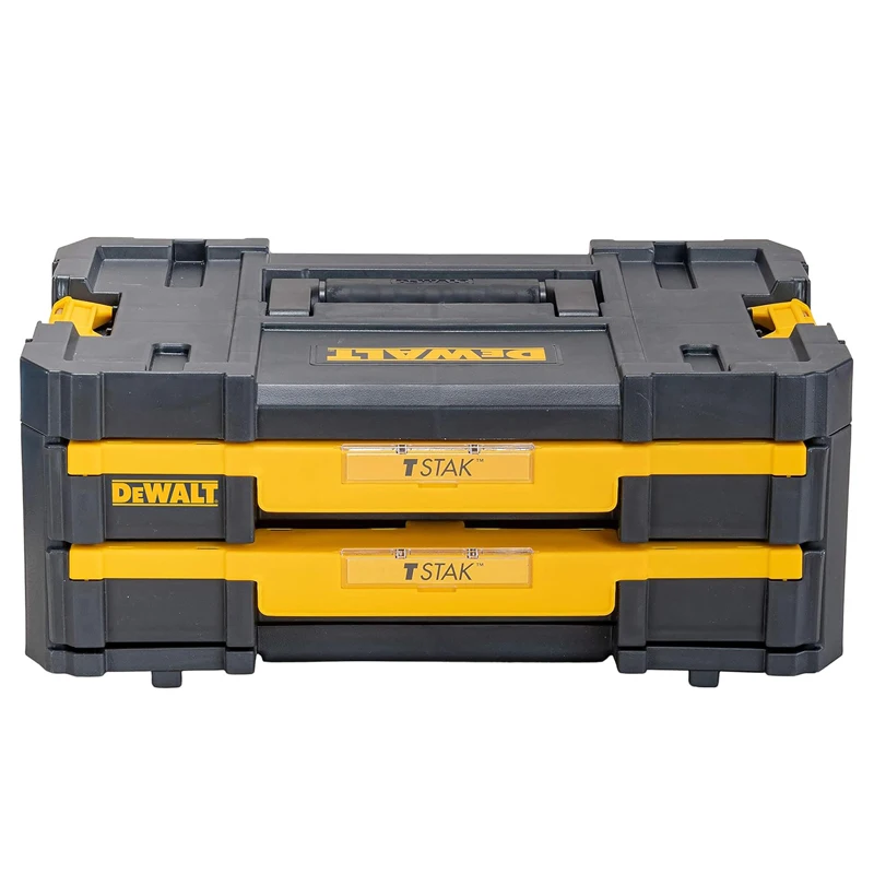 DEWALT DWST1-70706 T-STAK III Tool Storage Box Double Shallow Drawers Stackable Portable High-Capacity Hardware Accessories Tool