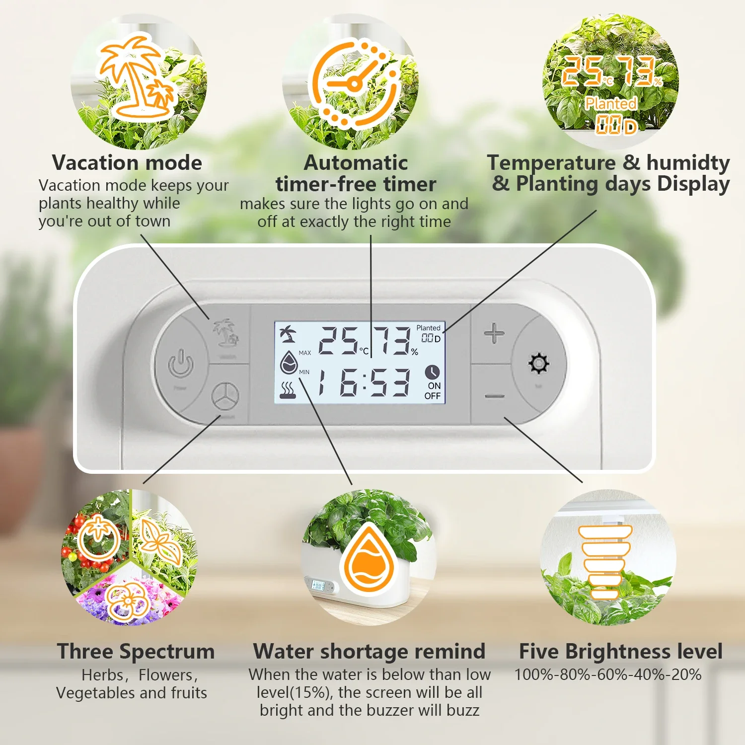 J & C-Desktop Sistema de Cultivo Hidropônico, 11 vagens, 5L Plantador Auto-Rega, 24W, 3 Modos, LED Cresce a Luz, AirPump, Jardim Interior