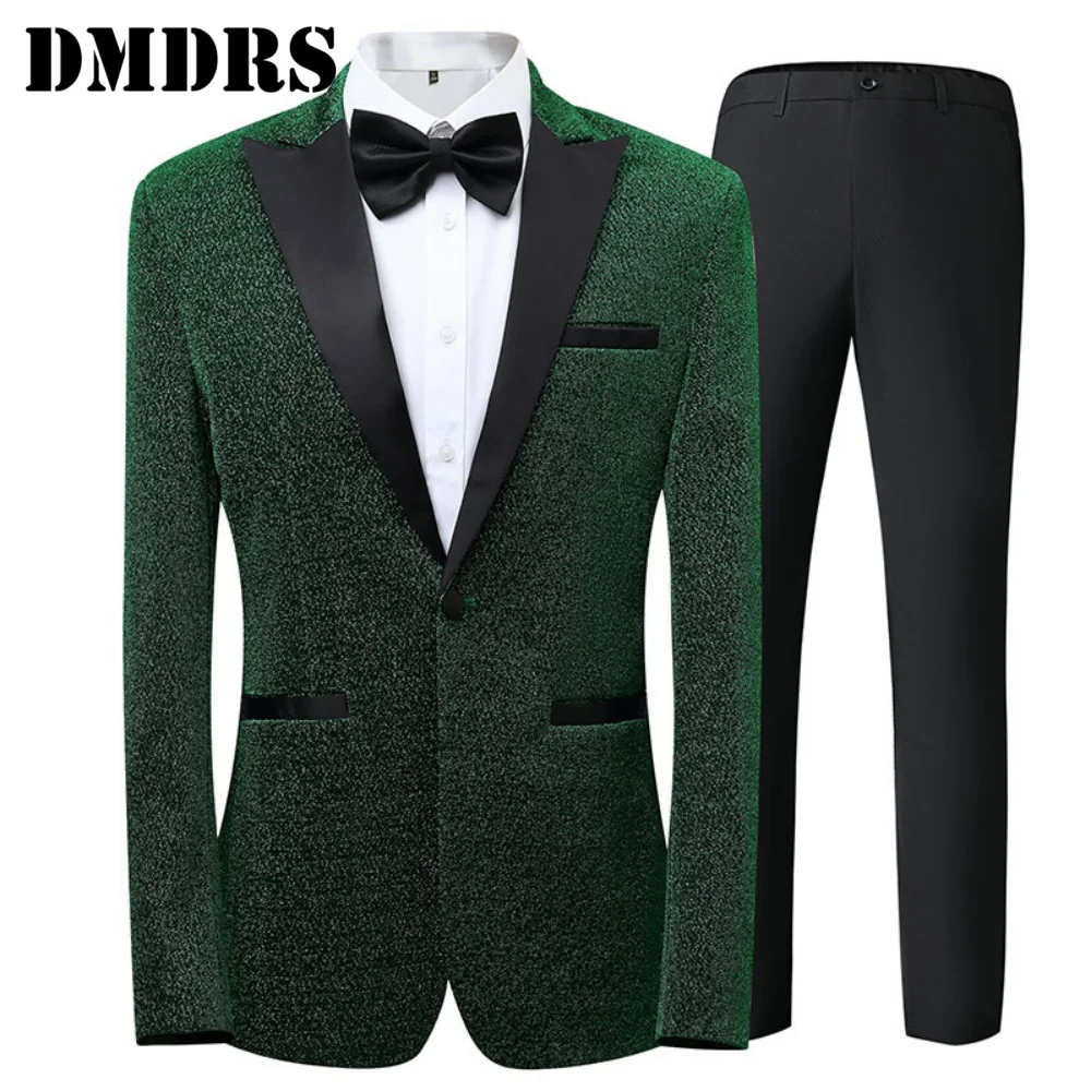 Lussuoso uomo 2 pezzi giacca pantaloni papillon elegante completo da lavoro set per matrimoni sposo ufficio abbigliamento da uomo cerimonia di laurea