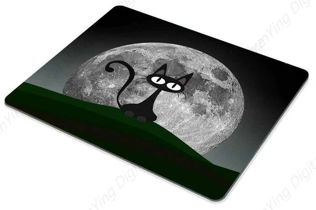 Cat Computer Mouse Pad Black Cat On A Beautiful Night With Full Moon Personalized Design Game Mouse Pad Suitable For Office