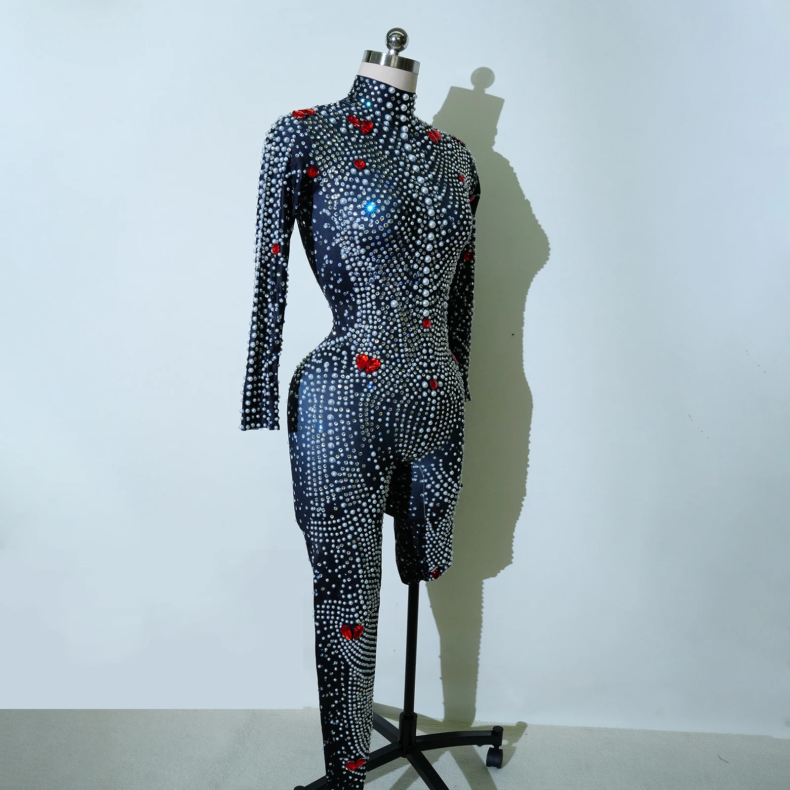 

Black Luxury Full Pearl Rhinestone Sparkling Jumpsuit Women Party Birthday Club Singer Stage Leotard Drag Queen Outfit Celebrate