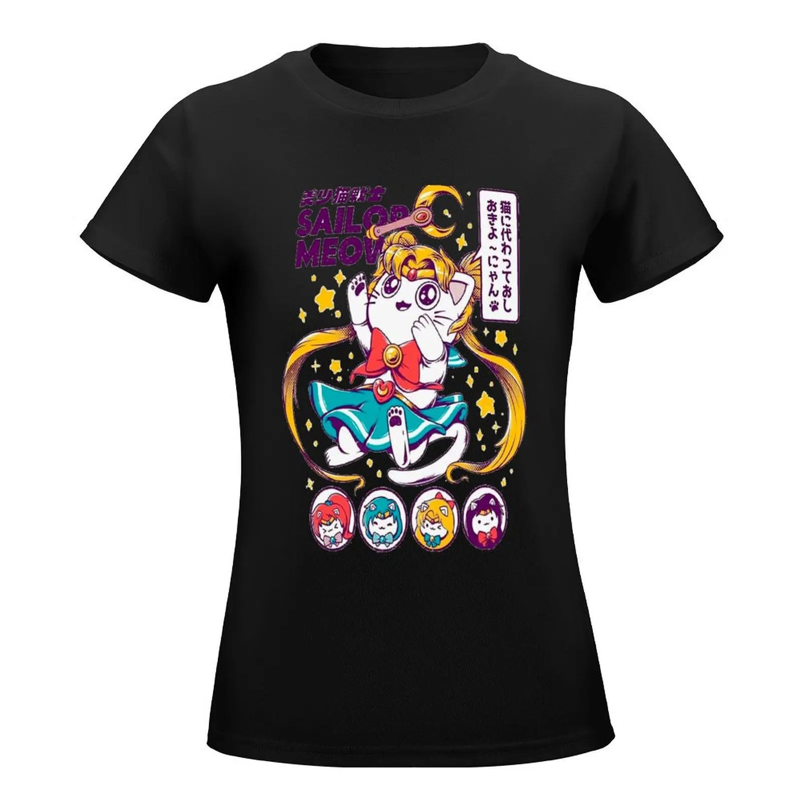 sailor meow T-Shirt graphics funny vintage clothes Short sleeve tee white t-shirt dress for Women sexy