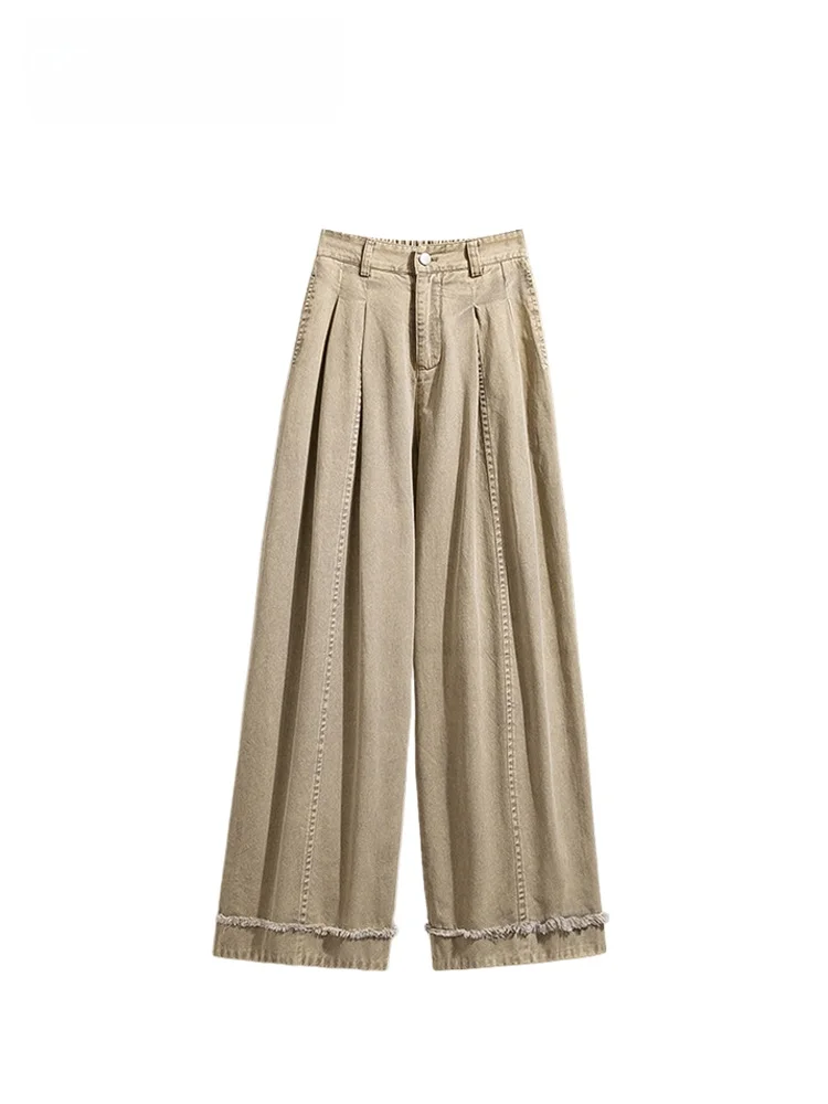 

High Waist Wide Leg Pants Women's Summer New plus Size Pear ape Slimming Versatile Pants Casual Sle Bamboo Cotton Spring