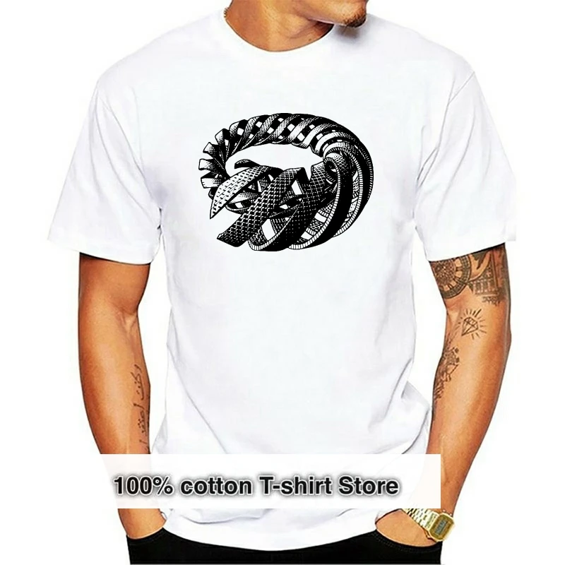 Spiral T-shirt Escher Unisex Hand Printed Black on Zinc Silkscreen Cotton Gift for Him Mens Fashion Screen print men t shirt