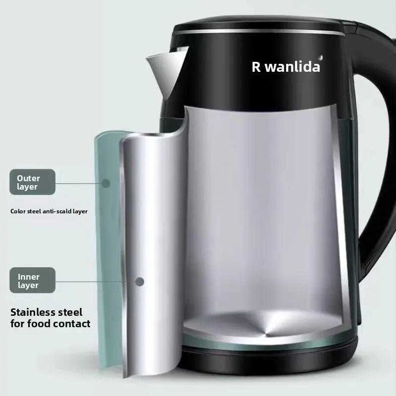 غلاية كهربائية معزولة، 304 ستانلس ستيل، سعة كبيرة، تحكم تلقائي في درجة الحرارة، غليان سريع 1500 وات، درجة طعام #5