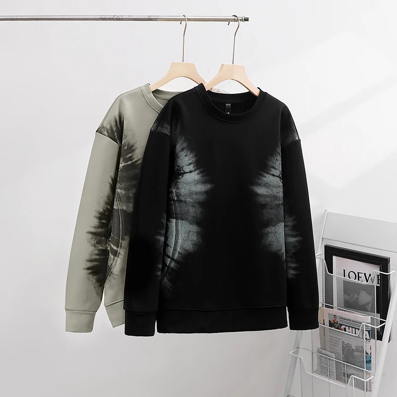 Spring and Autumn Men's Outdoor Running Sports Leisure Hoodie Fashion Trend Printed Round Neck Classic Long Sleeve Loose T-shirt