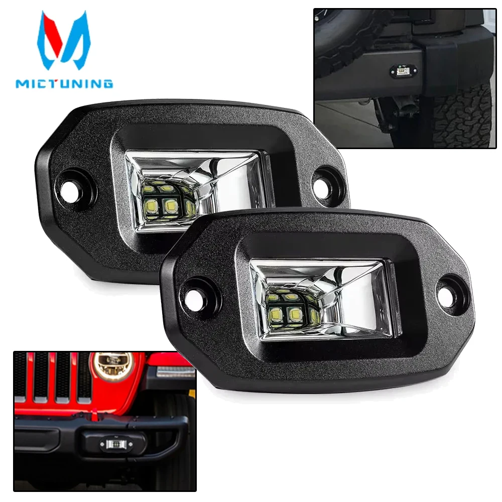 MICTUNING 4.3Inch Flush Mount Led pod Light, 12V 24V Off Road Driving work Lights Light Fog Lamp flood beam Car for Jeep SUV UTV