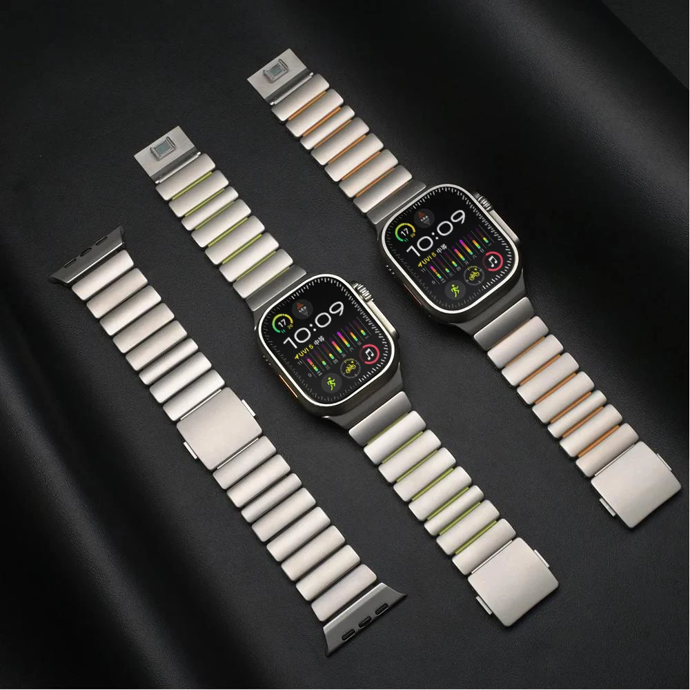 

Magnetic Titanium+Silicone Strap for Apple Watch Ultra 3 2 49mm 46mm 45mm 44mm Luxury Band for Series 11 10 9 8 7 6 SE Bracelet