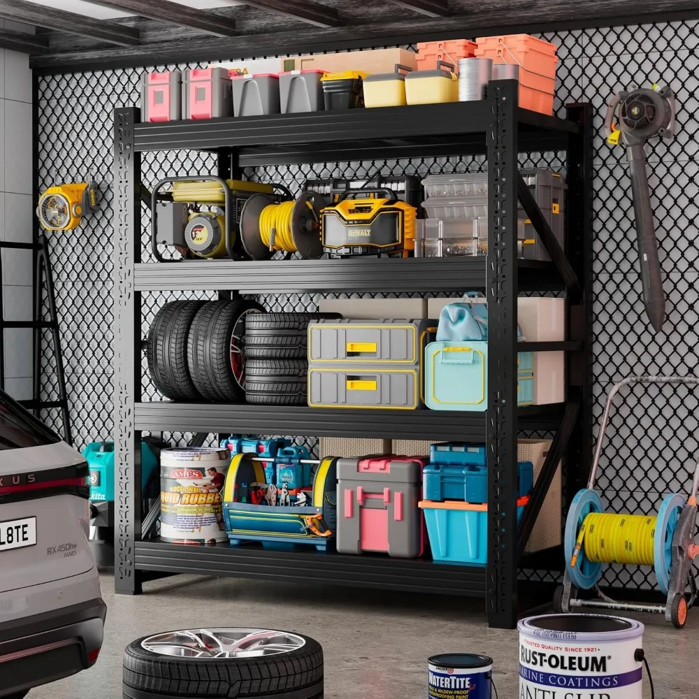 أرفف تخزين 5000 رطل، رفوف جراج مقاس 59 بوصة، وحدات رفوف قابلة للتعديل شديدة التحمل، أرفف جراج معدنية مكونة من 4 طبقات، غلاف صناعي