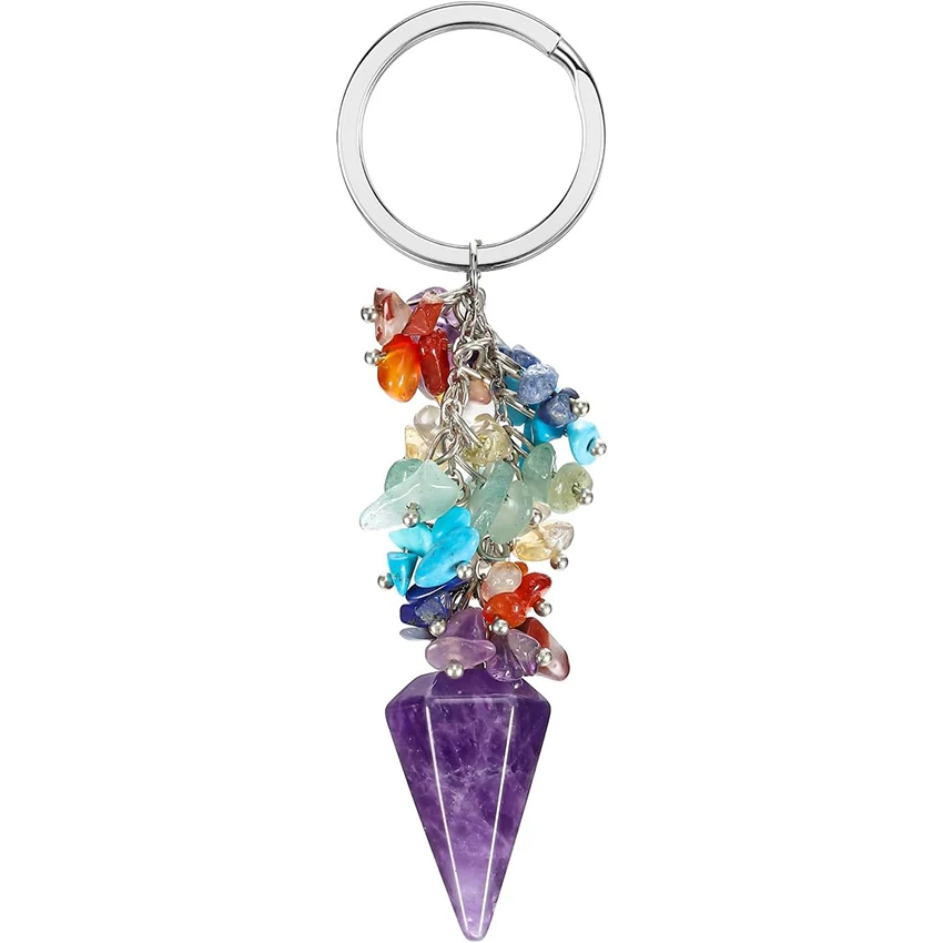 XSM Reiki Healing 7 Chakra Crystal Keychain Crystal Point Gem Energy Protection Car Keyring for Women And Men