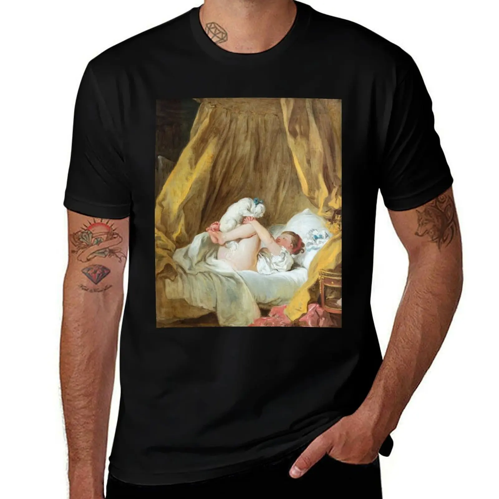 Girl with dog - Jean-Honoré Fragonard T-Shirt Casual Everyday Short Sleeve T-Shirt