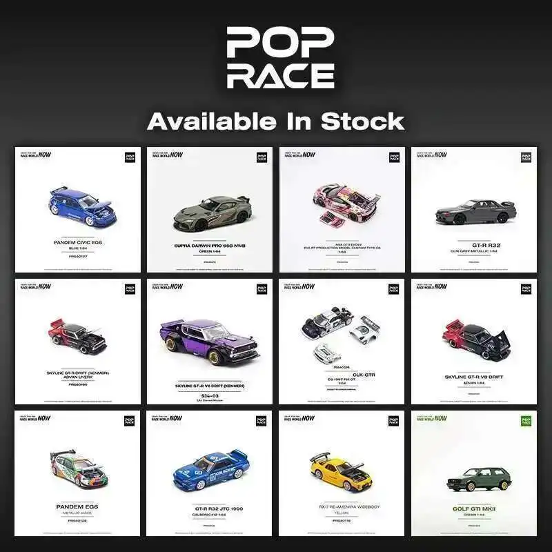 

POP Race 1:64 CLK GTR D2 GTR R32 KPGC10 RX7 FD3S RWB NSX Top Secret Supra Diecast Car Model Collection Miniature Toys