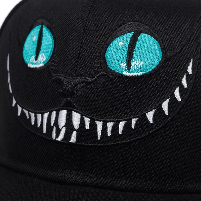 Men\'s Fashion Cheshire Cat Embroidery Baseball Cap Cute Smiley Snapback Caps Unisex Cotton Hat Adjustable Sun Hip Hop Caps