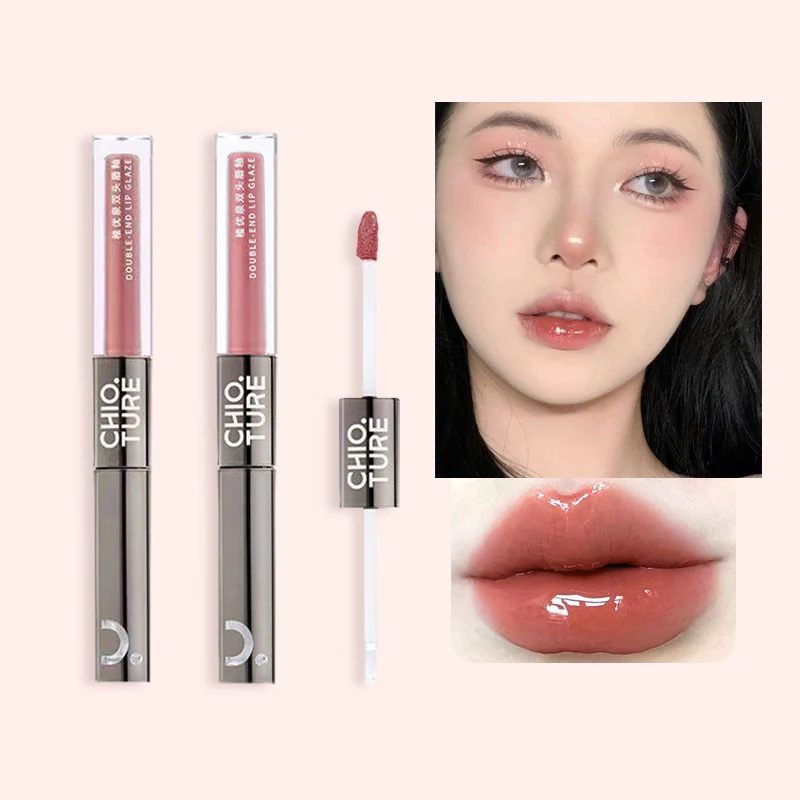 CHIOTURE Double-ended Lip Glaze Mirror Watery Glossy Lip Oil Lip Honey Female Non-stick Cup Lipstick Lip Gloss Non-fading Makeup