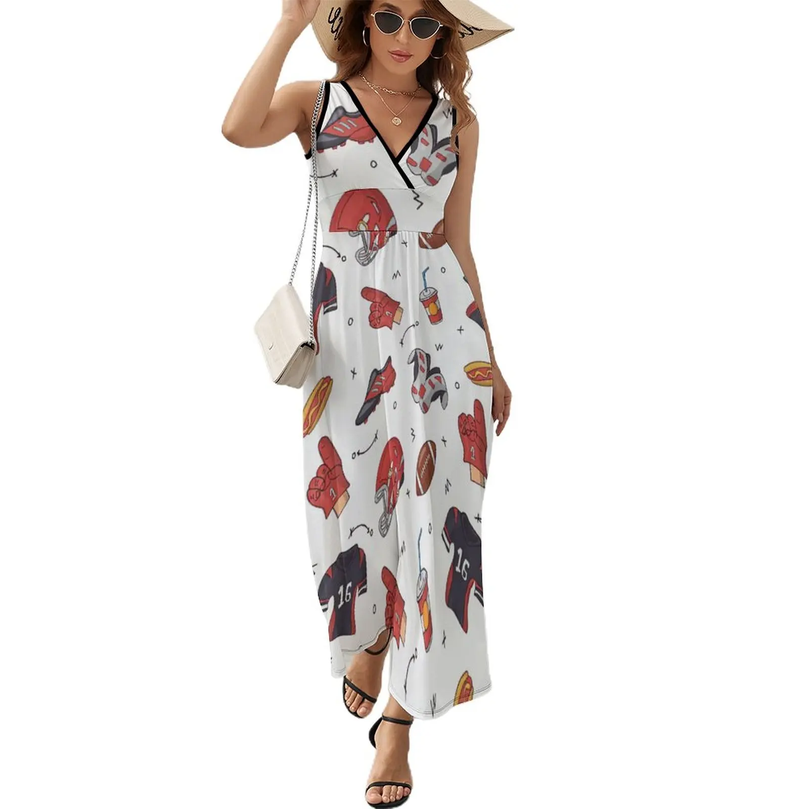 

American Football Pattern4 Dress Spring Street Style Boho Beach Long Dresses Womens Sleeveless Printed Sexy Maxi Dress