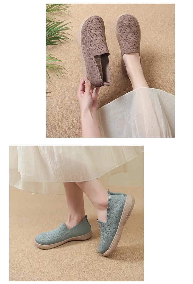 Damen Slip-On Schuhe im Stil von alten Peking-Stoffschuhen, atmungsaktive, gewebte, flache Schuhe, weich, rutschfest, bequem, zum Gehen, für Mütter, lässig, alltagstauglich, leichte Sneaker – Detail 14