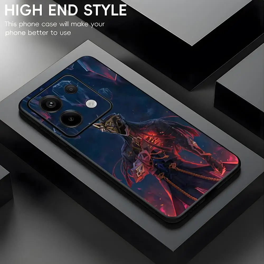 جراب هاتف Genshin Impact Capitano لهاتف Xiaomi Redmi Note 14 13 12 11 Pro Plus S 5G 14C A3 غطاء هاتف أسود ناعم