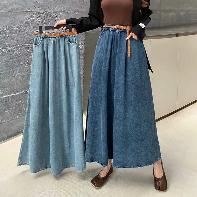 Denim Skirts Women Casual Spliced A Line Washed Tight High Waist Skirt Streetwear Party Spliced Pockets Autumn Slight Strech