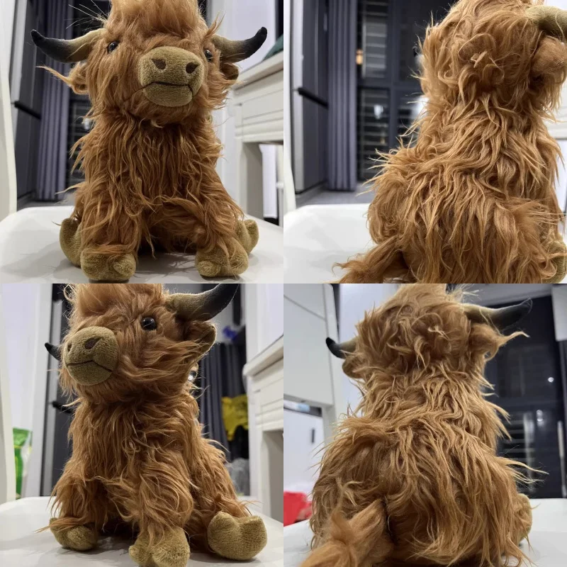 

Realistic Highland Cattle Fluffy Brown Baby Calf Stuffed Animal Plush Toy Creative Birthday Holiday Gift