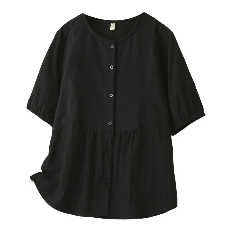 2025 blusas femininas plus size verão novo em torno do pescoço emenda camisa de manga curta 100kg topo 056