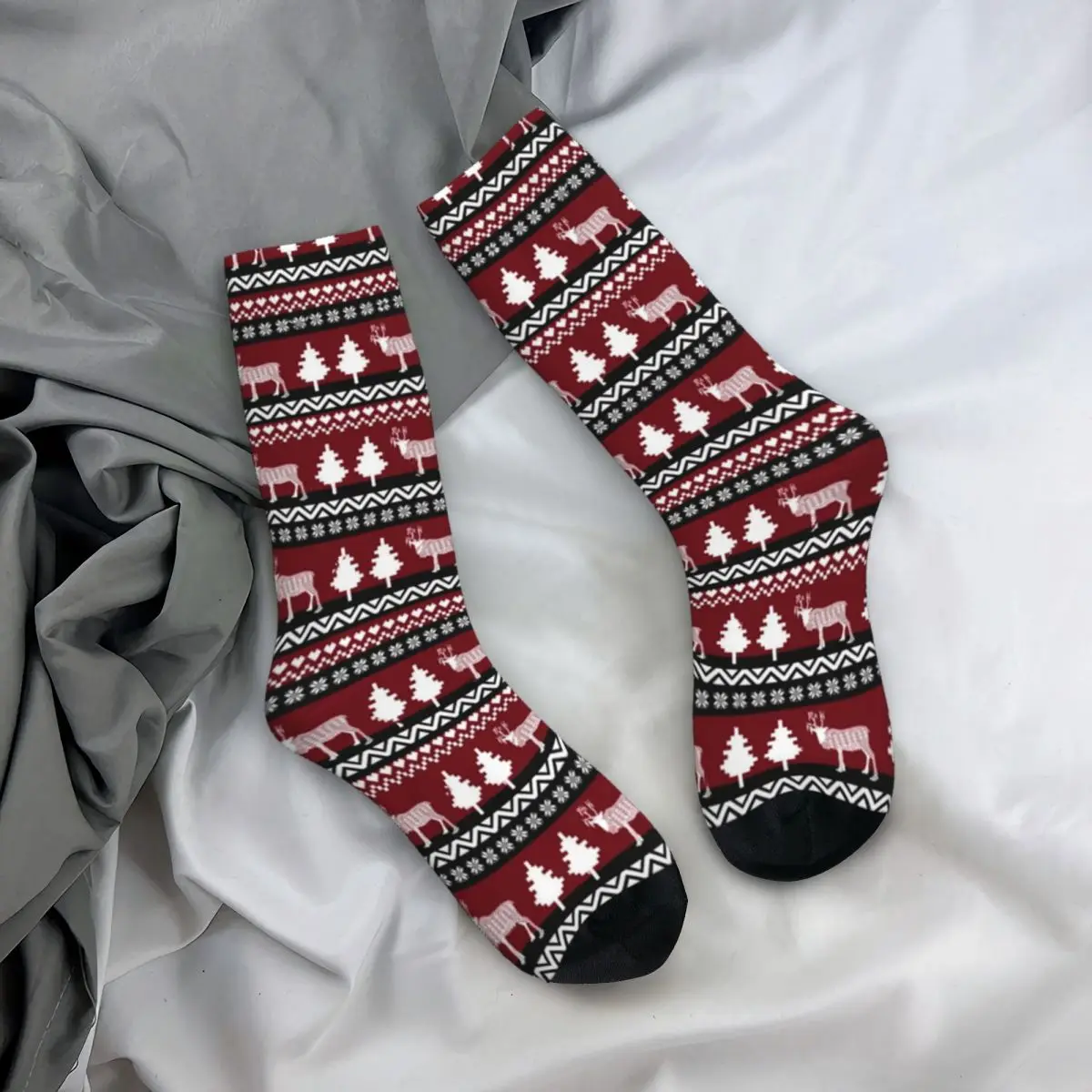 Reindeer Ugly Christmas Sweater Socks Men's Funny Happy Patchwork Socks Harajuku Spring Autumn Winter Middle Tube Socks Gift