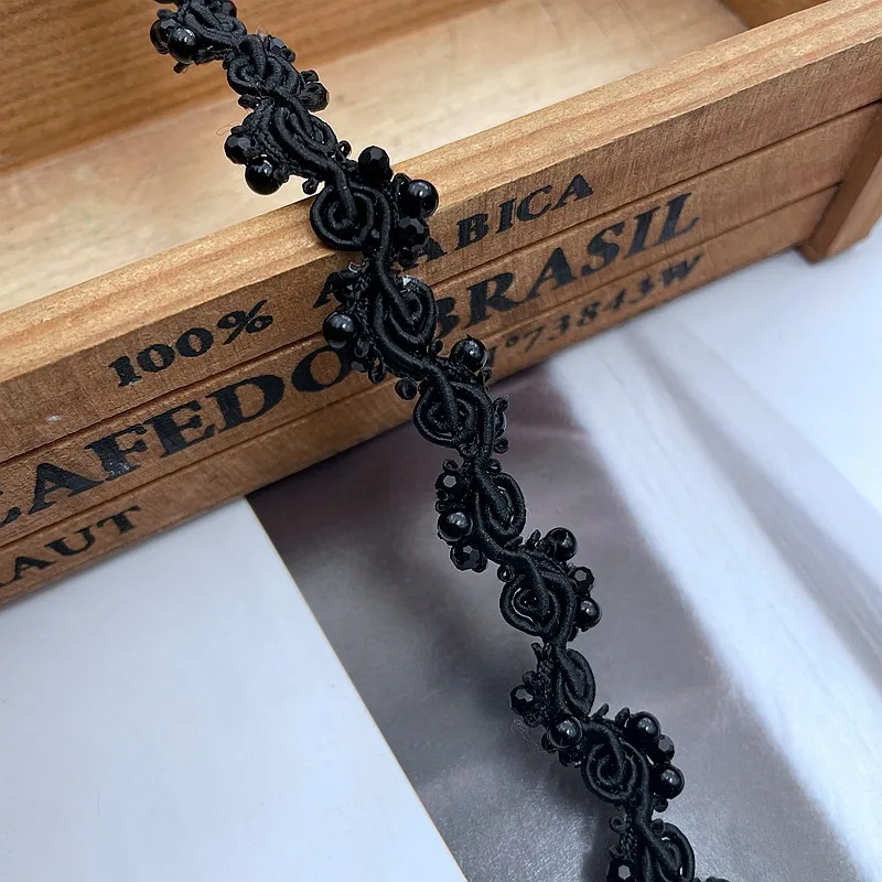 1y Pearl Beaded Lace Trim Crystal Braid Ribbon DIY Collar Sewing Garment Belt Wedding Dress Braided Lace Materials White Black