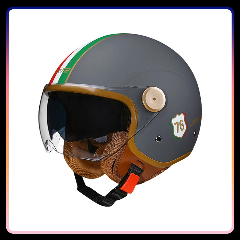 

DOT Approved Men's Motorcycle Helmet 3/4 Open Face Helmet Women Retro Electric Scooter Motorbike Jet Helmet Double Visor