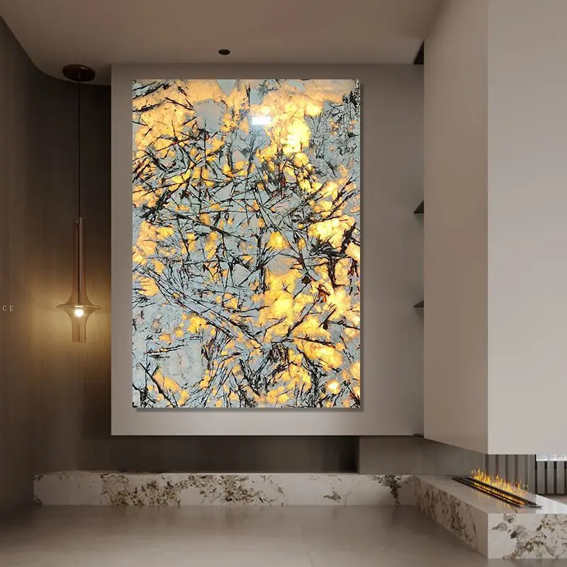 Internet celebrity natural luxury stone translucent stone, marble entrance luminous background wall villa large flat floor