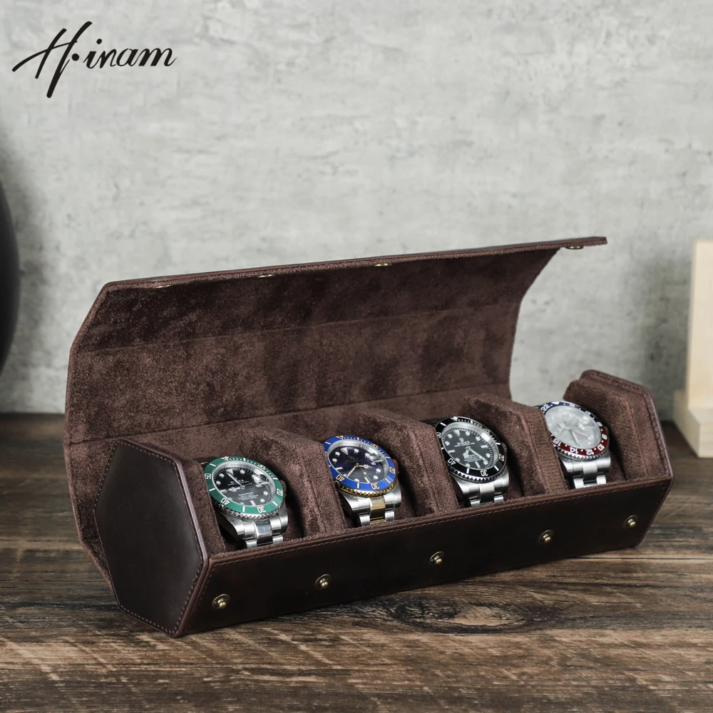 Étui de voyage hexagonal en cuir véritable pour montres, boîte à roulettes de montre, rangement de bijoux, étui portable, luxe rétro, 1 fente, 2 emplacements, 3 emplacements, 4/8 emplacements