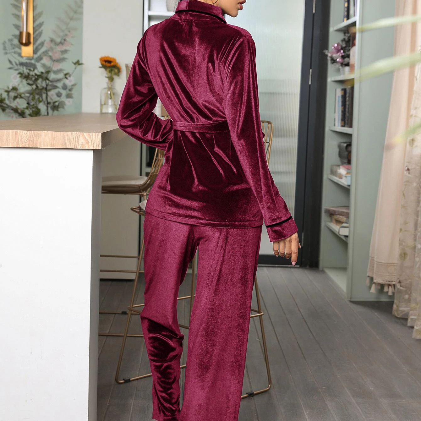 Velvet Pajamas Set 2Pcs Women Home Clothes Long Sleeve Pijama Mujer Warm Sleepwear Nightwear with Pocket Pyjama Pour Femme