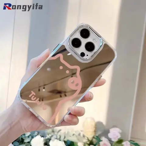 Vivo X200 Pro 미니 IQOO 13 네오 10 Z9S Y300 Y200 T3 Pro Plus V40E V40 Lite Y19S Y29 소프트 커버 용 귀여운 돼지 전화 거울 케이스