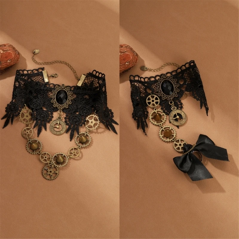 

Dark Lace Necklaces with Hand Beaded Diamond Chokers Gothic Punk Wristband Dropshipping