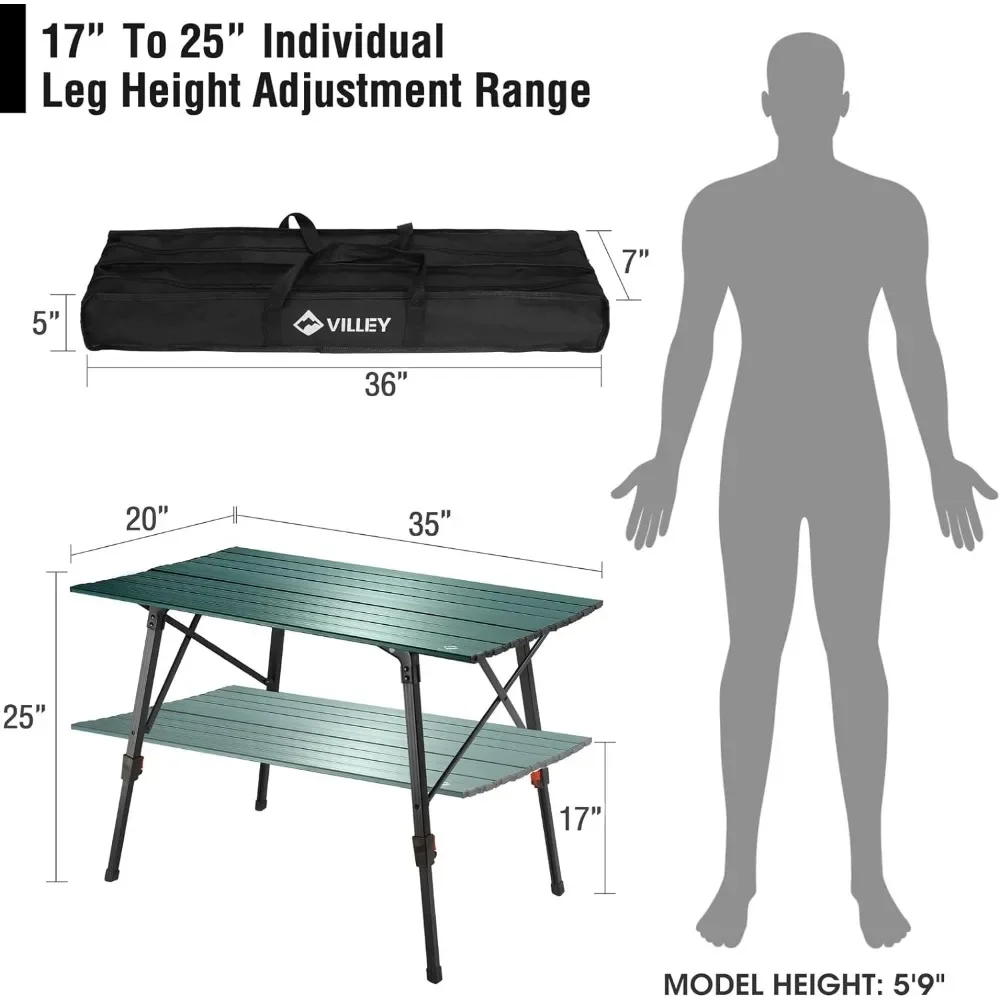 Draagbare Campingtafel Met Verstelbare Poten, Lichtgewicht Aluminium Opvouwbare Strandtafel Met Draagtas Voor Buiten Koken