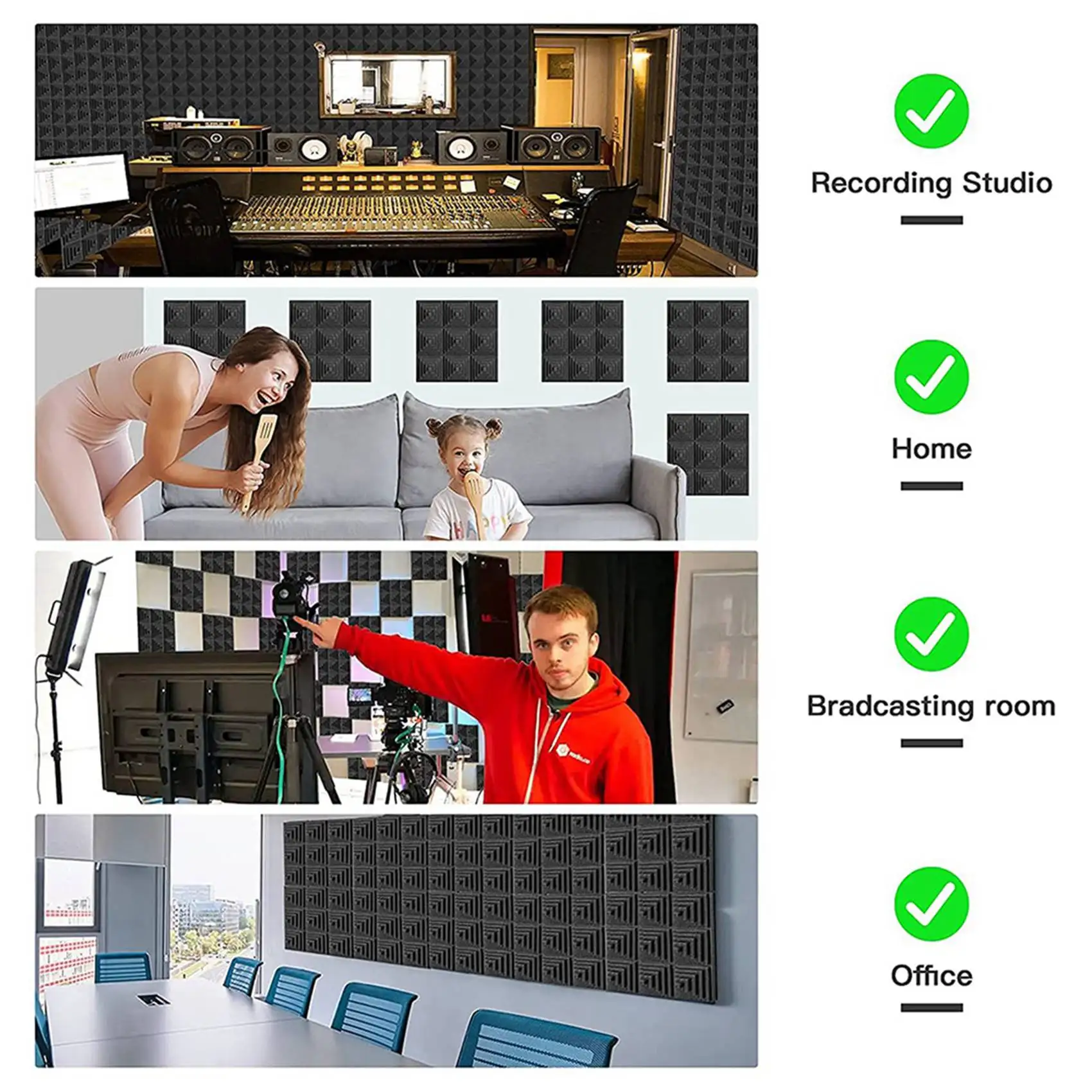 

B06C-24 Pcs Acoustic Foam Panel,Sound Insulation Foam Panel,Noise Reduction Mat,For Music Studio Bedroom Home,Etc,5X30x30cm