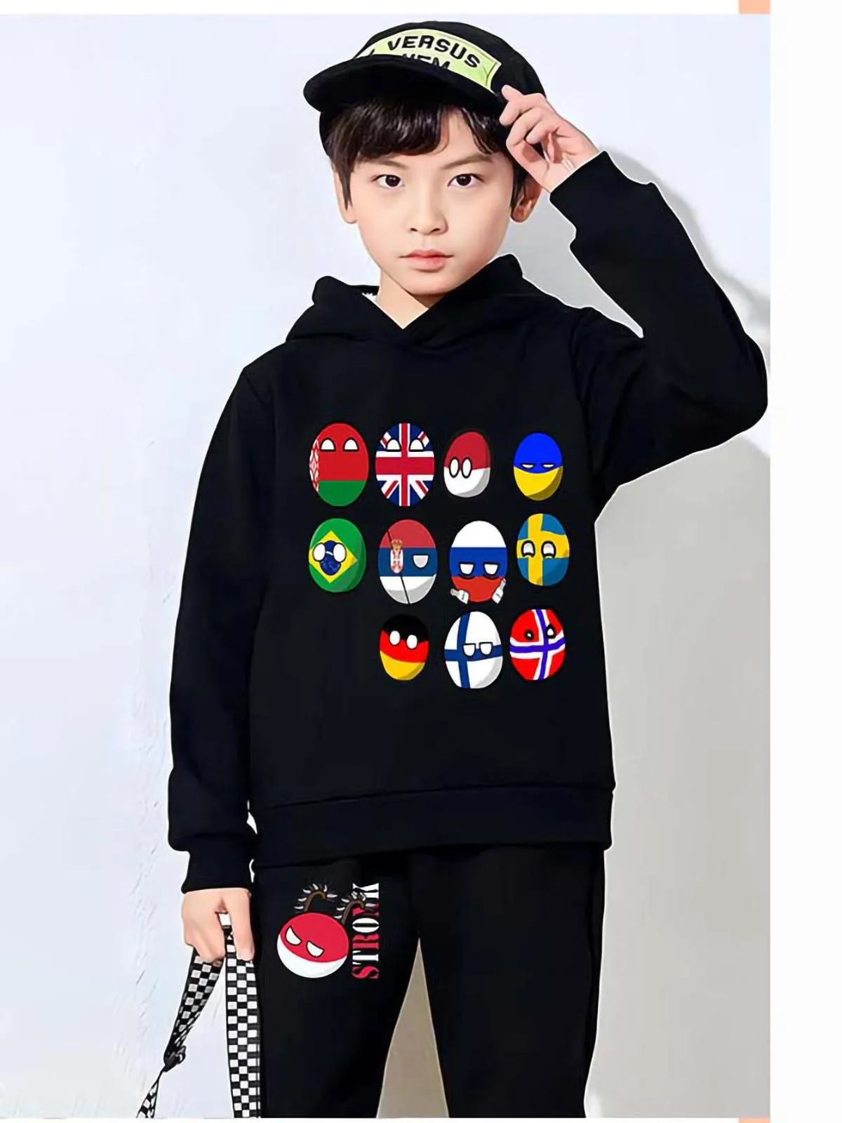 Kids Countryball Boys Girls Hoodies 3D Print Boy Hooded Cartoon Polandballs Sweatshirts Kids French USA National Ball Pullovers