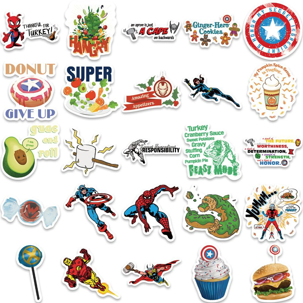 10/30/50PCS Kawaii Disney Superheroes Cartoon Stickers DIY Laptop Luggage Skateboard Cool Graffiti Decals Fun for Kid Toys