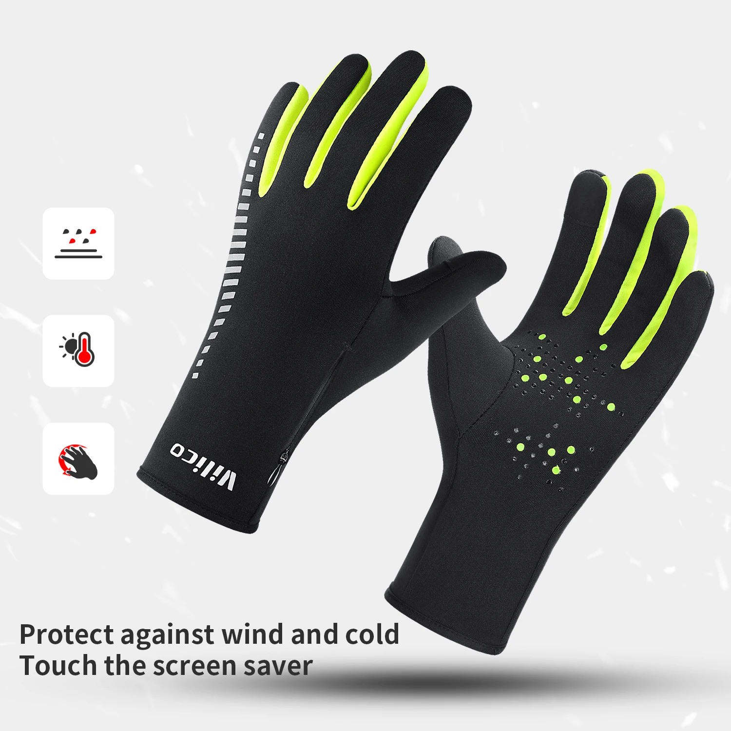 Ein Paar warme VILICO Winter-Laufhandschuhe aus Samt mit Taschen auf der Rückseite der Hand, Anti-Rutsch-Touch für Outdoor-Radsportarten