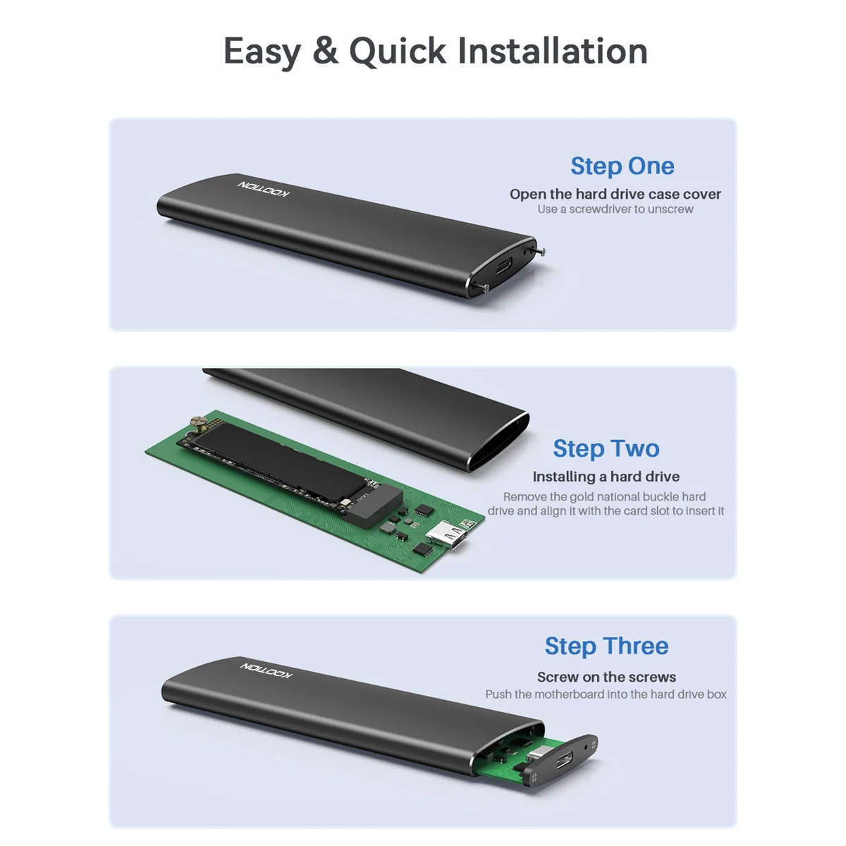 KOOTION-caja de disco duro externo M.2 SSD, caja de almacenamiento de alta velocidad, portátil, NVME, SATA, USB 3,1, tipo C, 10gbps