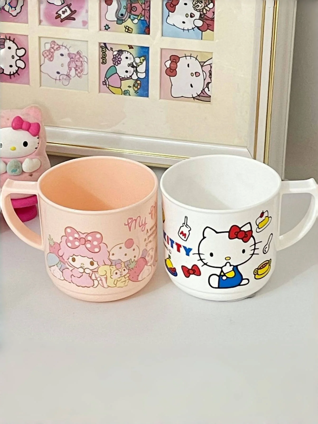 1 pz Sanrio Hello Cute Kitty & Melody Cartoon Tazza da 240 ml con fessura per cannuccia Tazza per lavare e risciacquo per il bagno, i viaggi