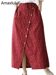 AmaxluluE 2025 Korean Womens Fashion Loose Printed Sexy Linen Skirts Ladies Luxury Casual Vintage Harajuku Cotton Floral Clothes