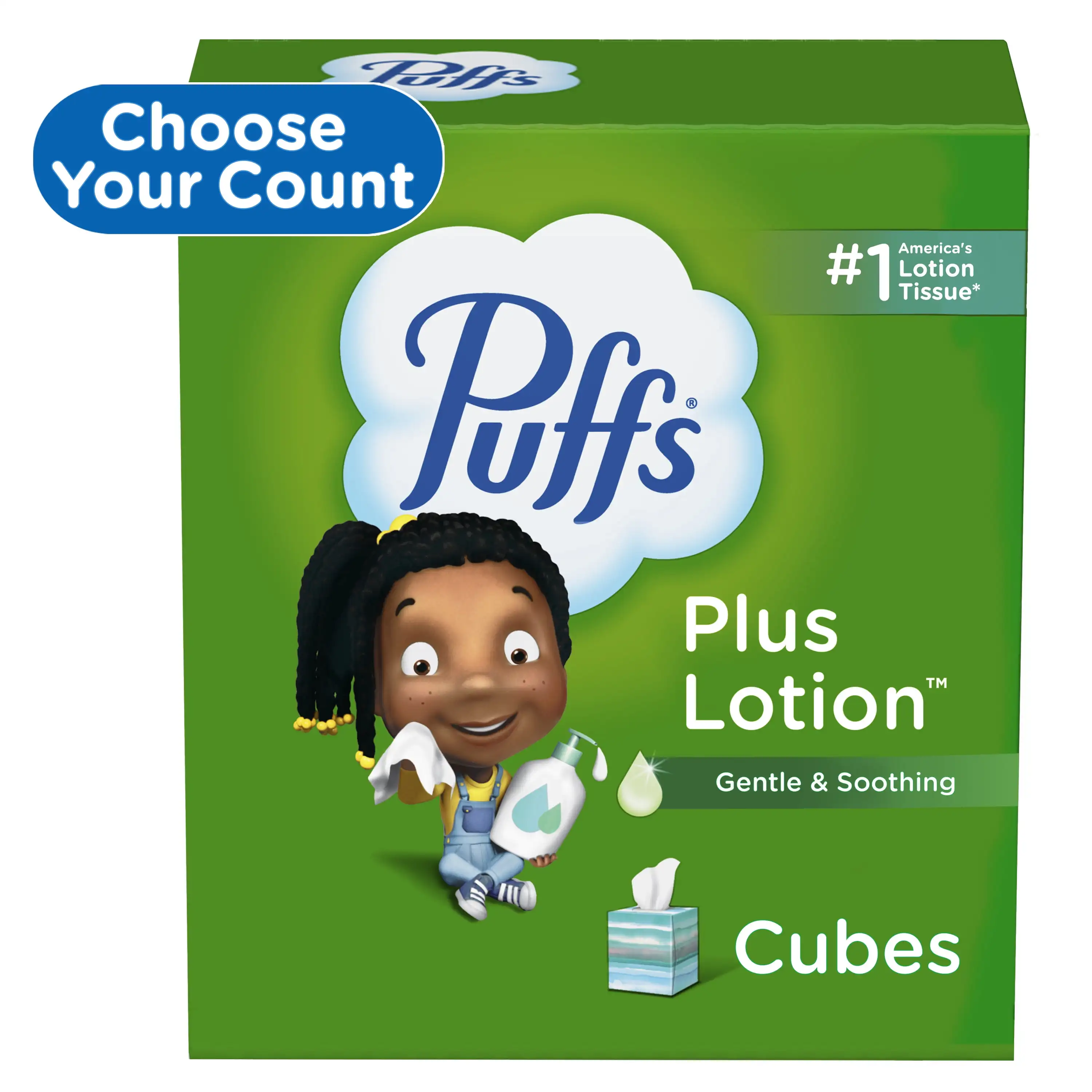 

4 Pack Puffs Plus Lotion Facial Tissue 4 Mega Cube Boxes 72 Tissues Per Box Gentle on Sensitive Skin Soft