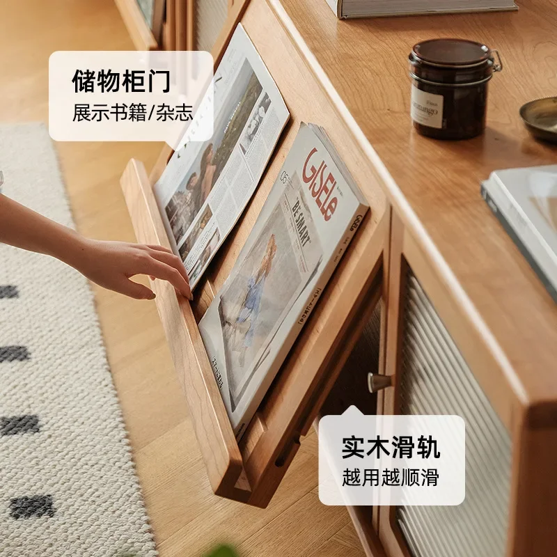 작은 아파트용 체리 나무 유리 오디오 비주얼 캐비닛, 가정용 거실 수납 TV 캐비닛