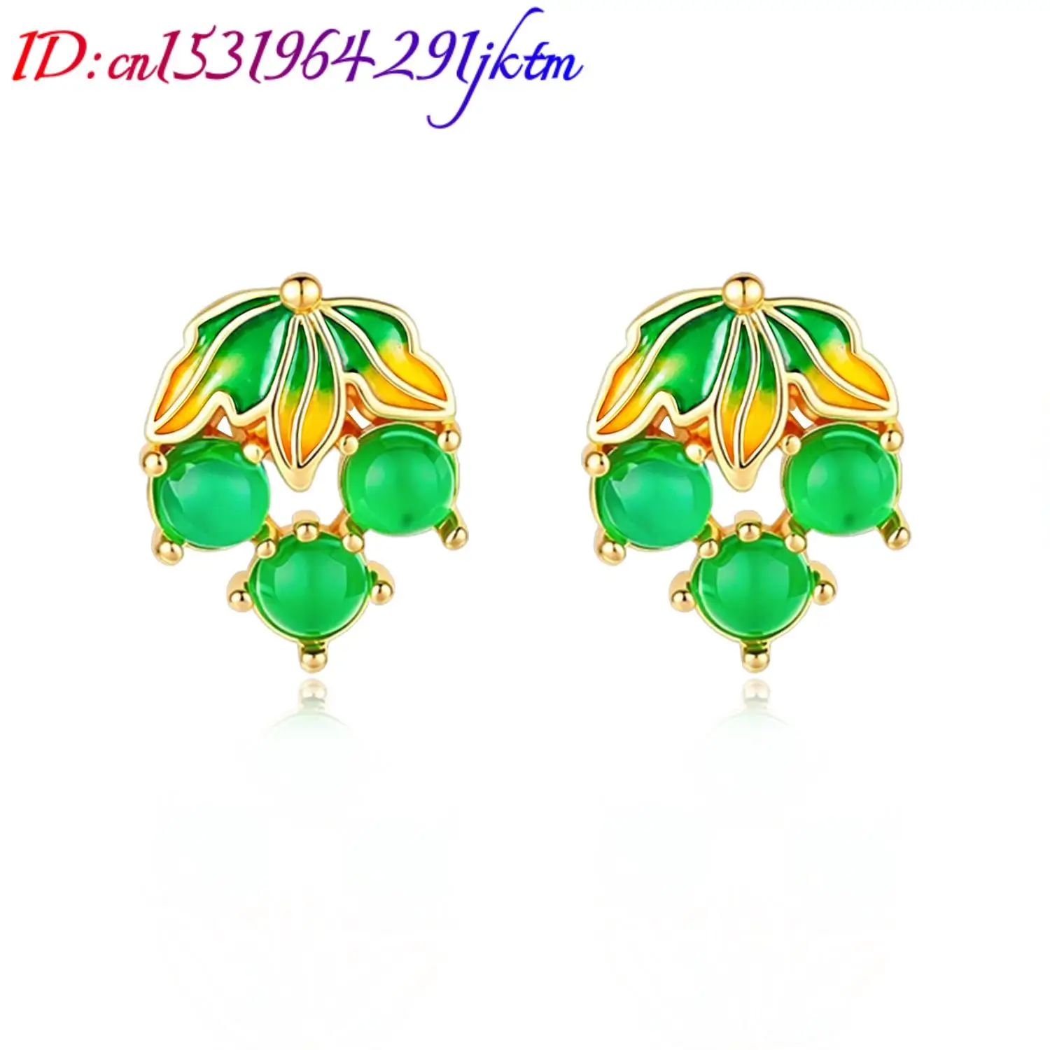 Burmese Jadeite Grape Earrings Vintage Natural Jewelry Charm Luxury Real Jade Amulet 18K Gold Plated Ear Stud Gifts for Women