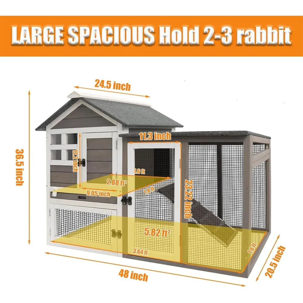 Rabbit Hutch-Indoor Rabbit Hutch Outdoor Rabbits Cages Indoor Rabbits Hutch with Pull Out Tray Large Rabbits Hutch FirWood Bunny