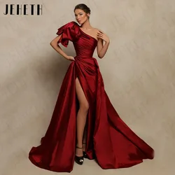 JEHETH One Shoulder Long Evening Dress Sexy High Split Satin Burgundy Formal Occasion Dresses Detachable Train vestidos de noche