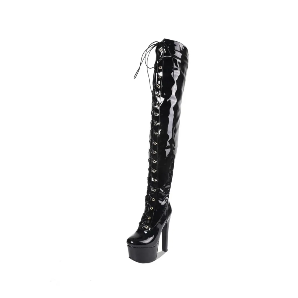 Big Size Sexy Thigh High Boots Women Lace-up Zipper Fetish Dance Nightclub Party High Heels Over The Knee Platform Boot 8-34 view 4