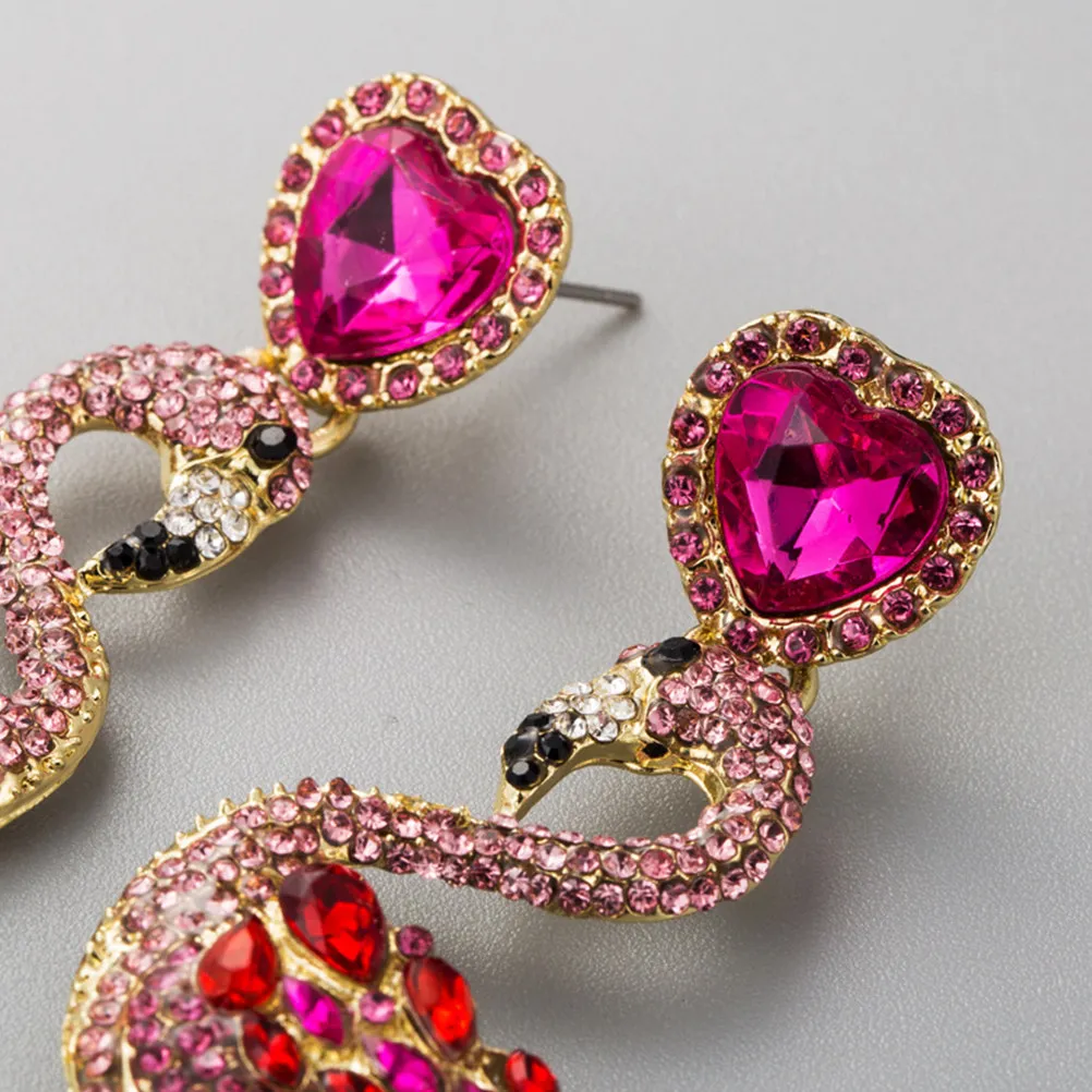 1 par de pendientes rojos en forma de flamenco con incrustaciones de cristal, elegantes, informales, accesorios de fiesta, regalo perfecto para mujeres.