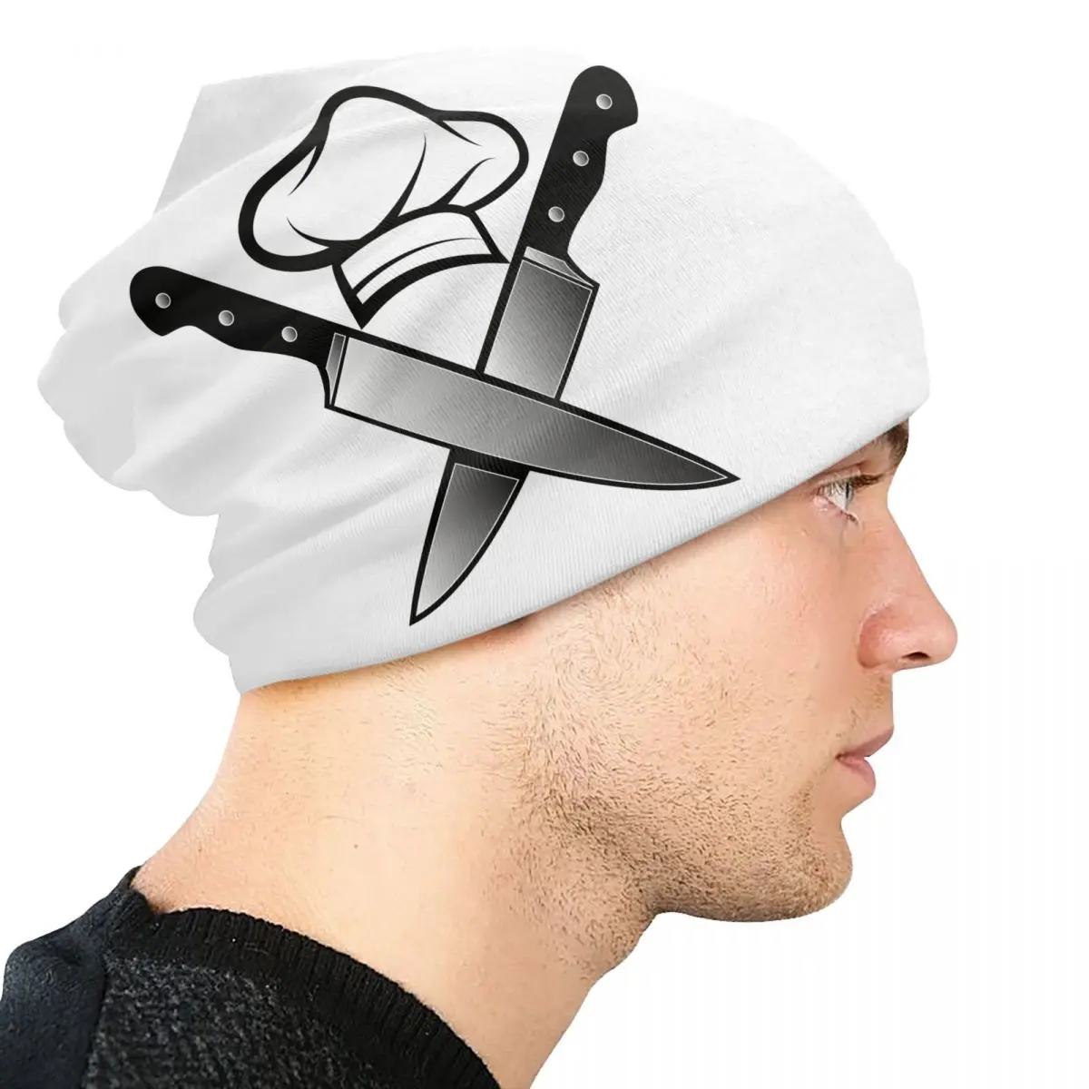 Custom Funny Cooking Skull Knife Chef Bonnet Hat Knitting Hats Men Women Fashion Unisex Adult Winter Warm Beanies Cap