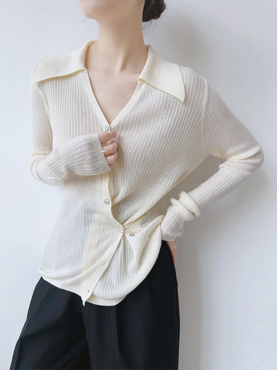 

Тонкий вязаный свитер-кардиган женский V-образный вырез, облегающий, для ношения под одеждой, XALI, удобный, цвет абрикосовый, для повседневной носки